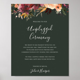 Póster Naranja Borgoña Floral   Ceremonia verde sin conex