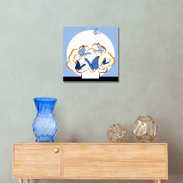 Póster Naranja Bouquet & Blue Butterfly Flutter Square