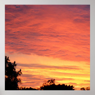 Póster Naranja Brillante Atardecer Nublado,