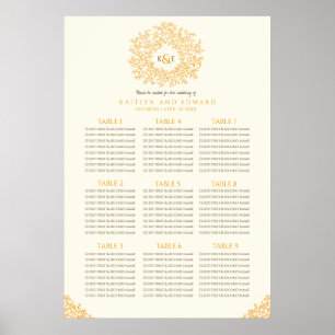 Póster Naranja caída hojas círculo boda carta de asientos
