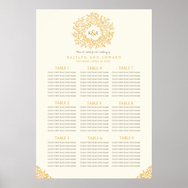 Póster Naranja caída hojas círculo boda carta de asientos (Frente)