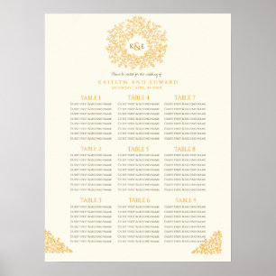Póster Naranja caída hojas círculo boda carta de asientos