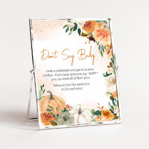 Póster Naranja Calabaza floral otoñal no digas bebé