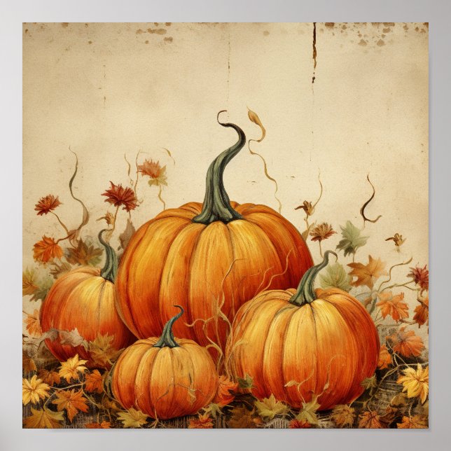 Póster Naranja Calabazas Rustic Otoño (Frente)