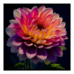 Póster Naranja caliente y flor de Dahlia rosa