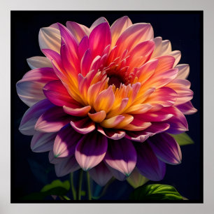 Póster Naranja caliente y flor de Dahlia rosa