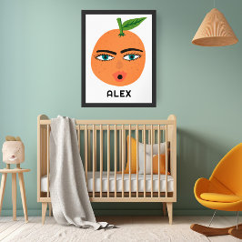 Póster Naranja caprichoso PERSONALIZADO NOMBRE DE BEBÉ Ar