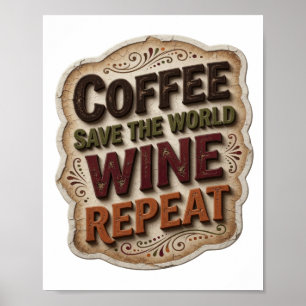 Póster Naranja Chic CAFÉ SALVA EL MUNDO VINO REPITE