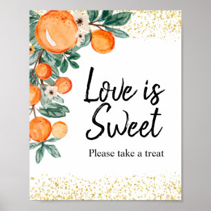 Póster Naranja Cítrica de Verano Acuarela El Amor es Dulc