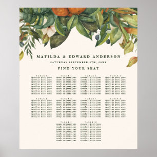 Póster Naranja citrus botanica boda floral plan de asient