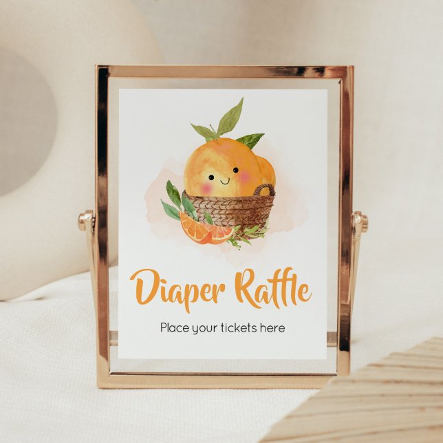 Póster Naranja Citrus Little Cutie Diaper Raffle (Little Cutie Orange Citrus Baby Shower Diaper Raffle Sign)