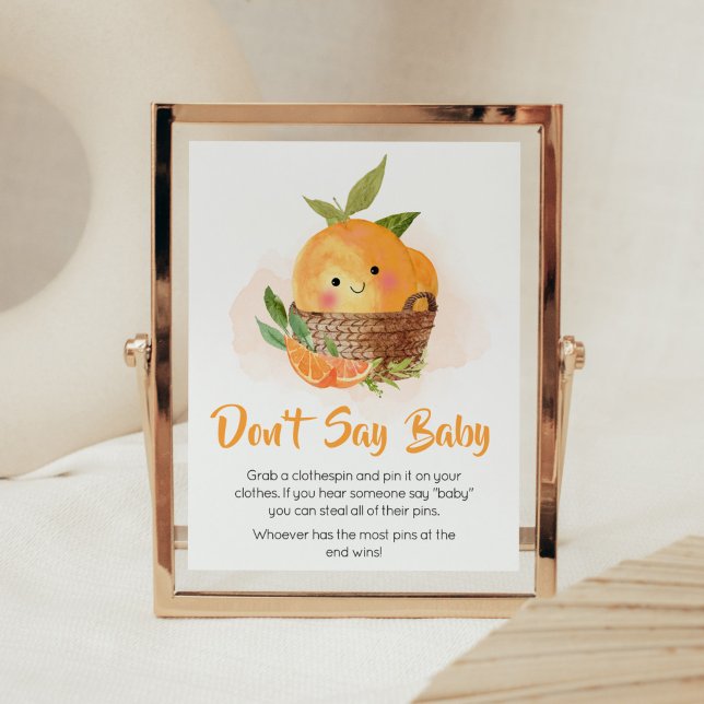 Póster Naranja Citrus Little Cutie no dice bebé (Little Cutie Orange Citrus Baby Shower Don't Say Baby Sign)