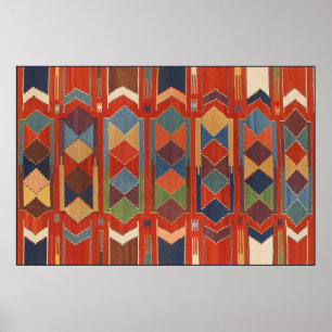 Póster Naranja contemporáneo del patrón Kilim Verde azul