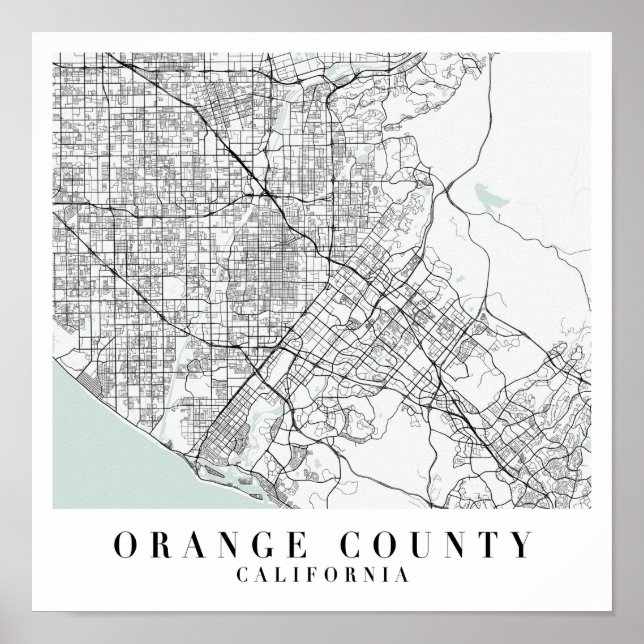 Póster Naranja County California Blue Water Street Map (Frente)