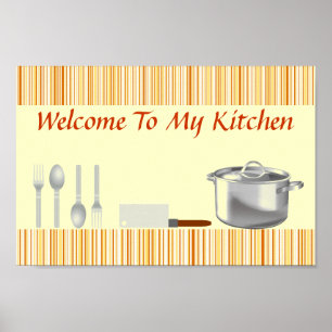Póster Naranja Cream Striped Kitchen Poster