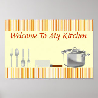 Póster Naranja Cream Striped Kitchen Poster