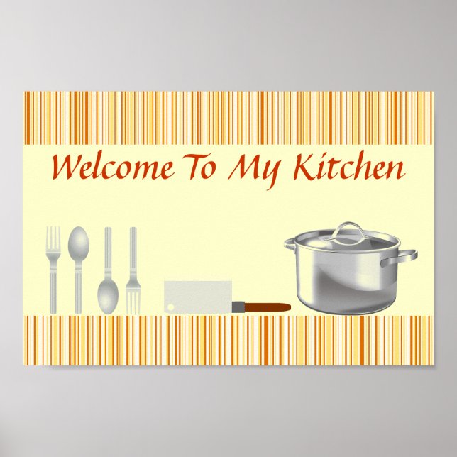 Póster Naranja Cream Striped Kitchen Poster (Frente)