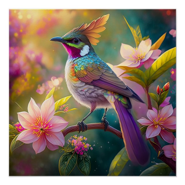 Póster Naranja Creste Arco Iris Jay Fantasy Bird (Anverso)