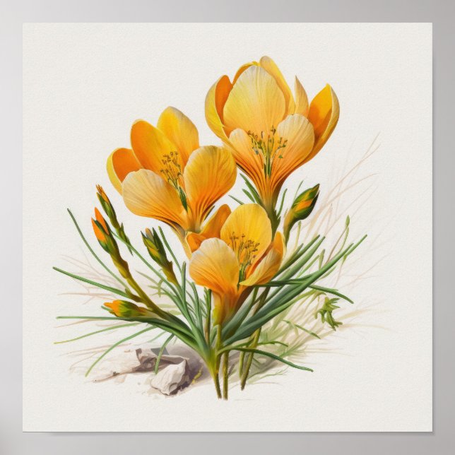 Póster Naranja Crocus Flowers Art Print Poster (Frente)
