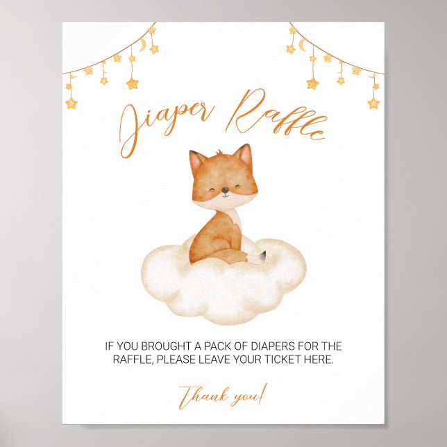 Póster Naranja Cute Fox Baby Shower Diaper Raffle Poster (Frente)