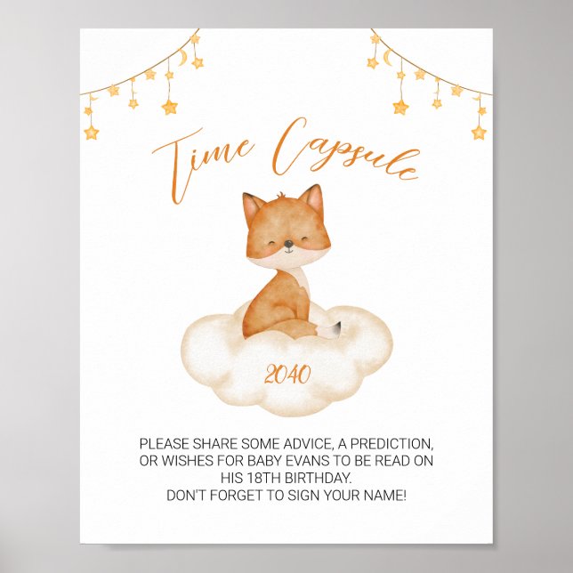 Póster Naranja Cute Fox Baby Shower Time Capsule Poster (Frente)
