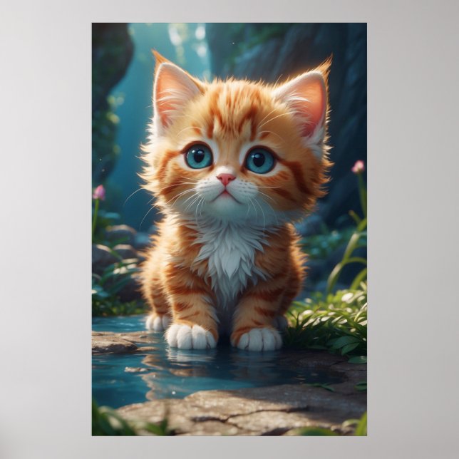 Póster *~* Naranja Cute Sweet AP68 2:3 Kitten Tabby (Frente)