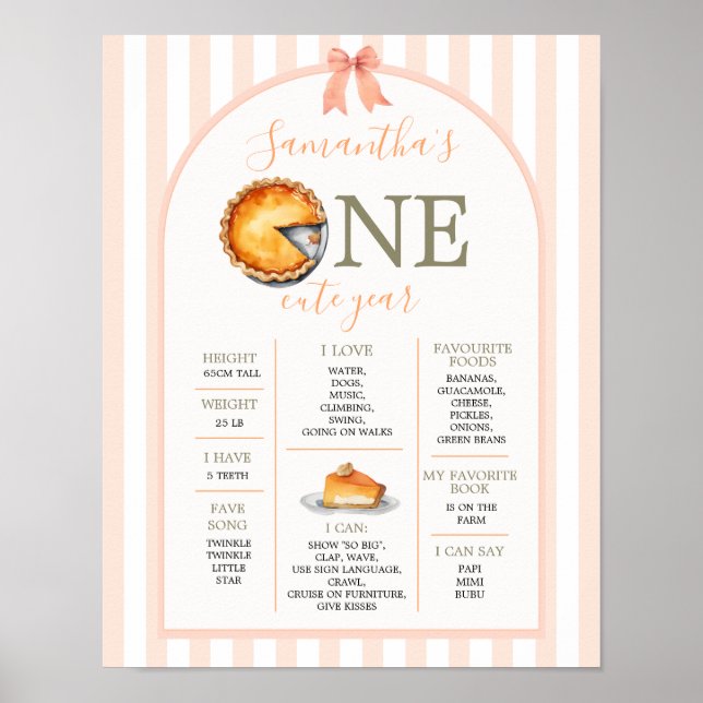 Póster Naranja Cutie Pie Gingham Primer Año Rótulo de hec (Frente)