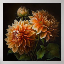 Naranja Dahlias Flower Art Print Poster