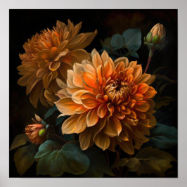 Póster Naranja Dahlias Flower Art Print Poster
