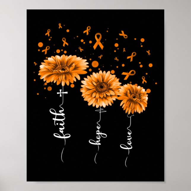 Póster Naranja Daisy Flower Leukemia Conciencia (Frente)