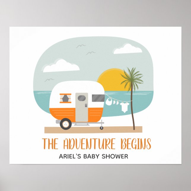 Póster Naranja de aventuras Beach Camper Neutral Baby Sho (Frente)