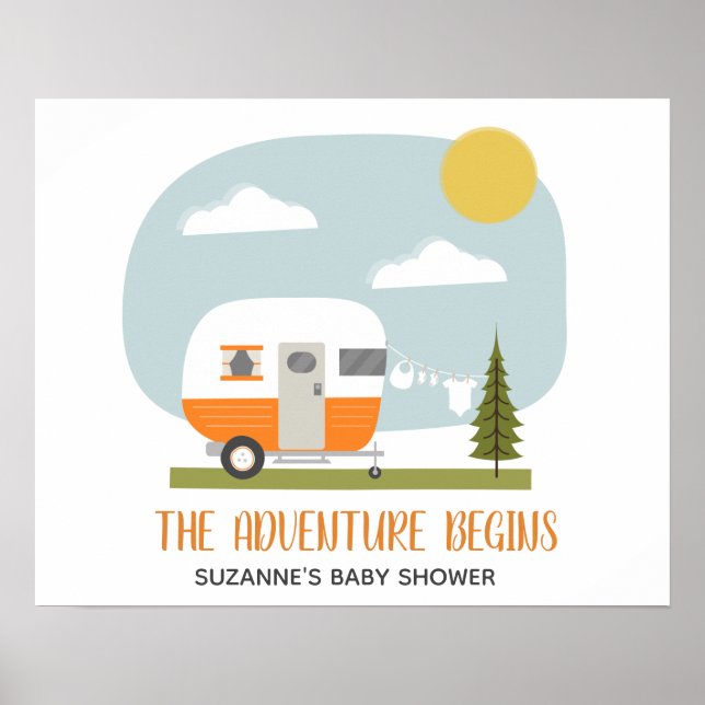 Póster Naranja de aventuras Retro Camper Neutral Baby Sho (Frente)