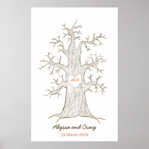 Póster Naranja de Boda de árbol de huellas dactilares