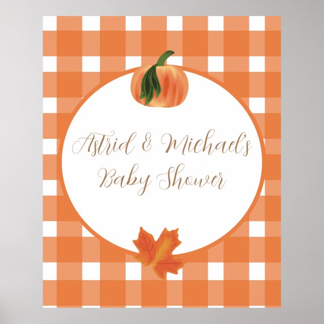 Póster Naranja de calabaza Gingham Fall Baby Shower (Frente)