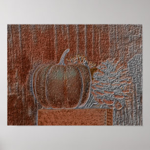 Póster Naranja de calabaza Plata Metálico Elegante Otoño