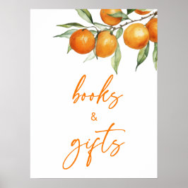 Póster Naranja de cítricos botánicos Baby Shower Libros y