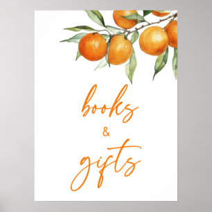 Póster Naranja de cítricos botánicos Baby Shower Libros y