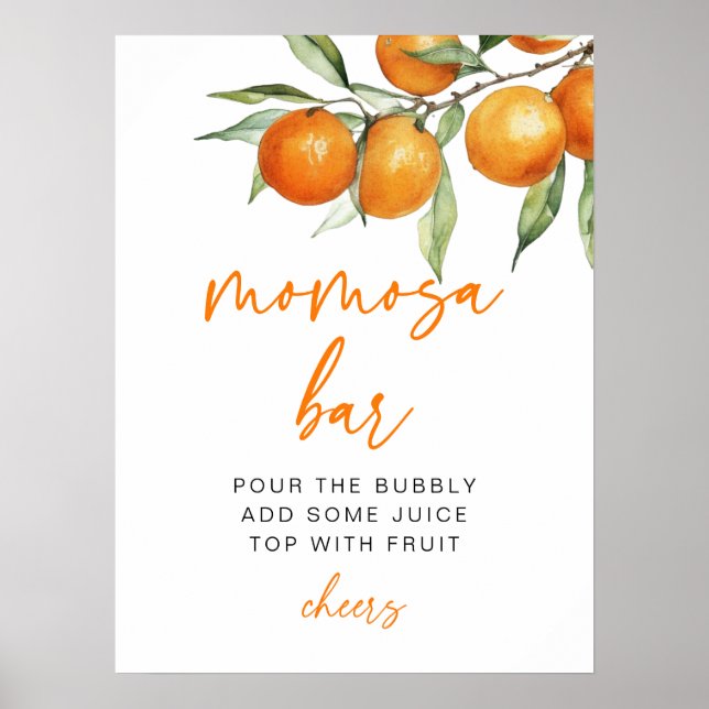 Póster Naranja de Citrus Baby Shower Momosa Bar (Frente)