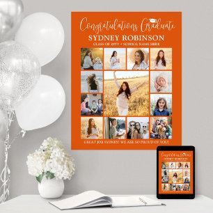 Póster Naranja de Collage de fotos de Graduación Felicita