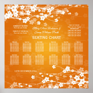 Póster Naranja de flores de cerezo de la tabla de asiento