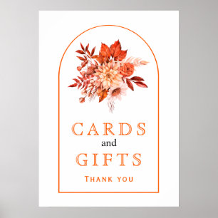 Póster Naranja de flores otoñales y boda de otoño follaje