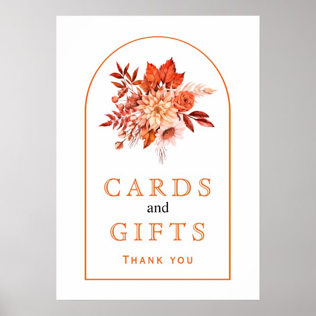 Póster Naranja de flores otoñales y boda de otoño follaje (Frente)