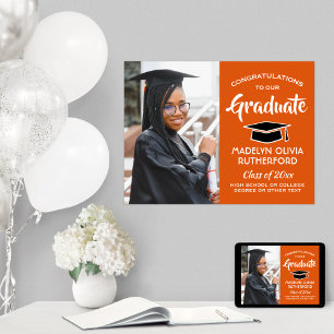 Póster Naranja de fotografía de felicitaciones Graduación