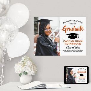 Póster Naranja de fotografía de grado Felicitaciones Grad