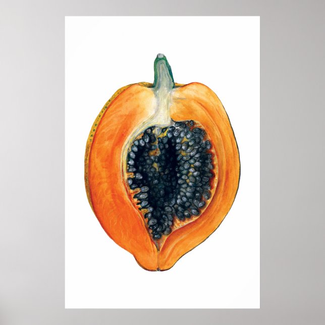 Póster NARANJA de fruta botánica PAPAYA (Frente)