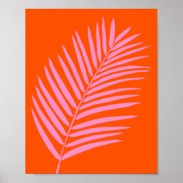 Póster Naranja De La Hoja De Palma Tropical Y Rosa