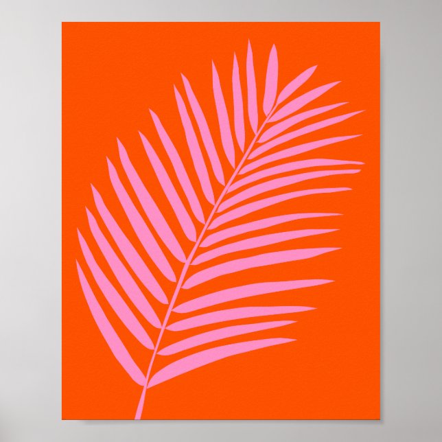 Póster Naranja De La Hoja De Palma Tropical Y Rosa (Frente)