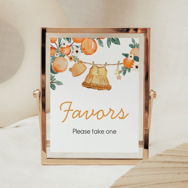 Póster Naranja de la línea de ropa para bebés Fruit Favor (Baby Clothesline Orange Baby Shower Favors Sign)