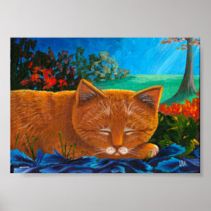 Póster Naranja de la luna Tabby Cat Art