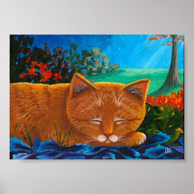Póster Naranja de la luna Tabby Cat Art (Frente)